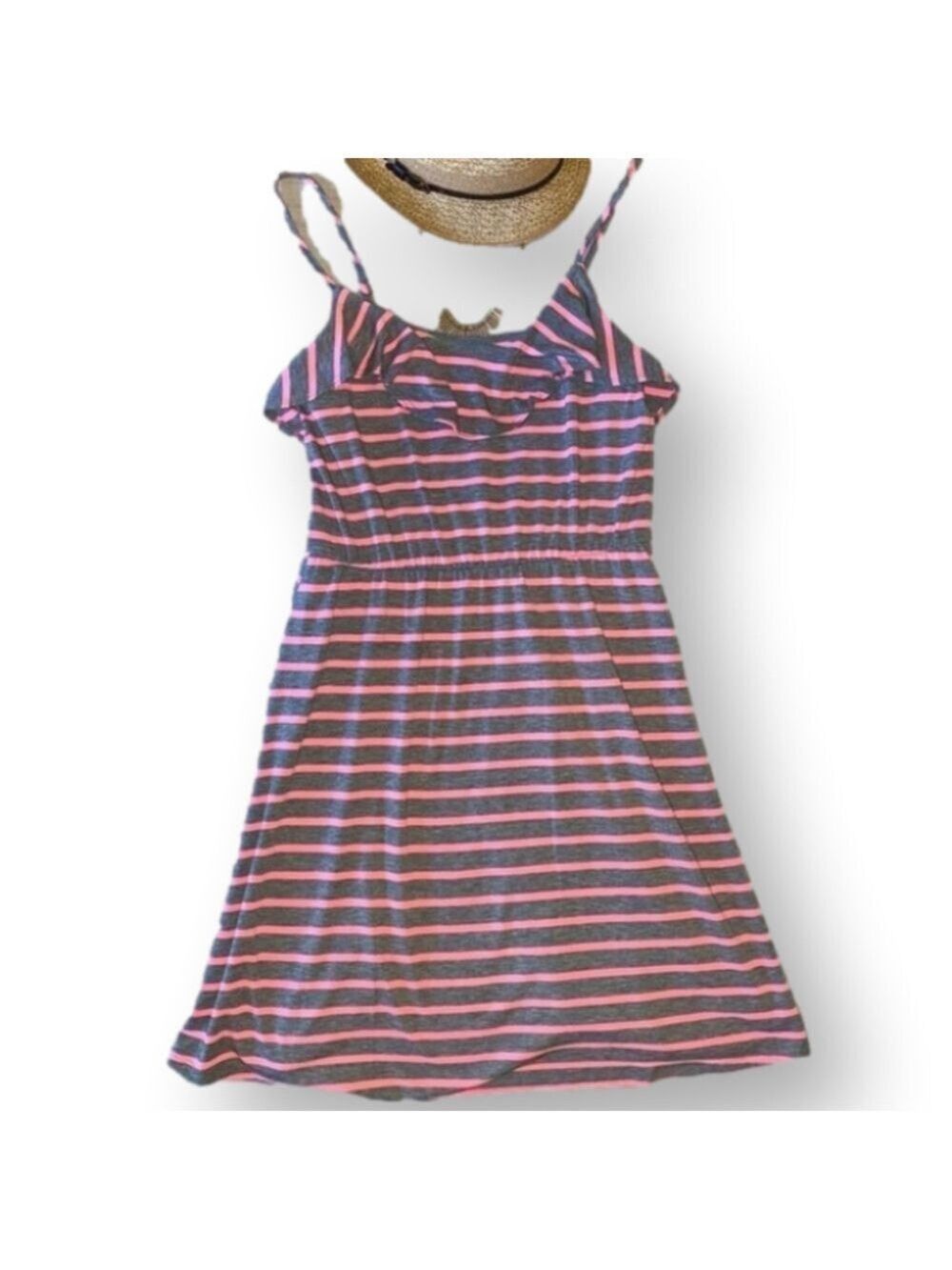 $5 add on. Mossimo Sundress, grey and coral striped.